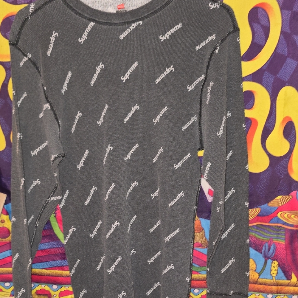Supreme Charcoal Logo Long Sleeve Thermal Tee